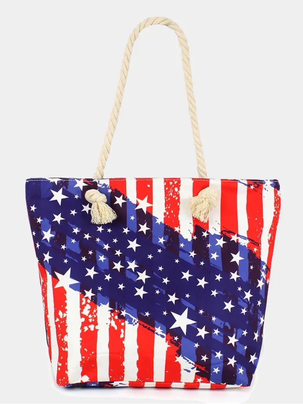 Patriotic Stars & Stripes Canvas Beach Tote in Red, White & Blue